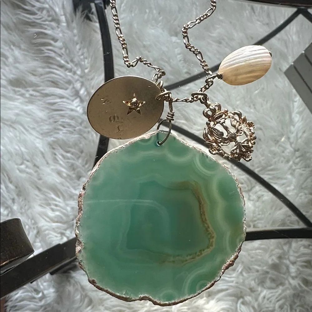 Max & Zoe Long Gold Agate Charm Necklace - Picture 2 of 8